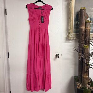 Une Piece V-Neck Button Through Pink Maxi Dress Size 4